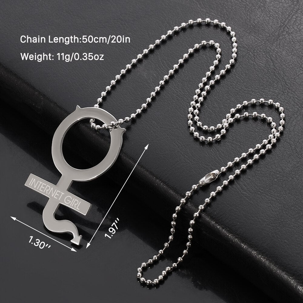 iGIRL necklace Women Igirl Heart Pendant Necklace Stainless Steel Harajuku Female Symbol Gothic Streetwear Chain Necklace
