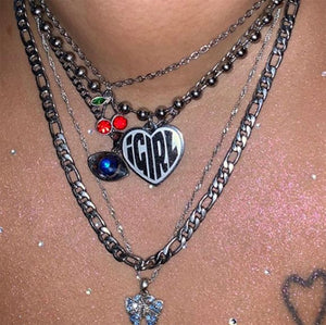 necklace she devil Women Igirl Heart Pendant Necklace Stainless Steel Harajuku Female Gothic Streetwear Chain Necklace