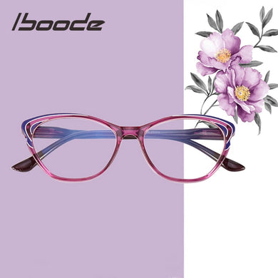 iboode Anti-blue Light Purple Reading Glasses Women Retro Cat Eyeglasses Frame Presbyopia Clear Lens Diopter +1 +1.5 +2 +2.5 3.5
