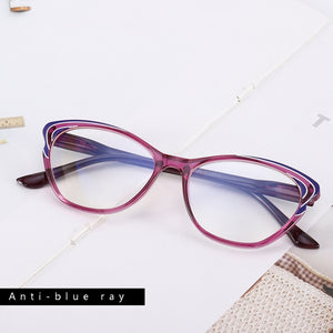 iboode Anti-blue Light Purple Reading Glasses Women Retro Cat Eyeglasses Frame Presbyopia Clear Lens Diopter +1 +1.5 +2 +2.5 3.5