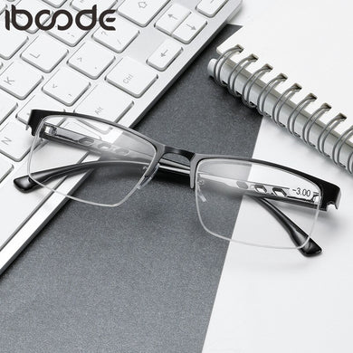 iboode Half Frame Finished Myopia Glasses Men Women Shortsighted Eyeglasses Diopter -1.5 -2.0 -2.5 -3.0 -3.5 -4.0 Unisex Eyewear