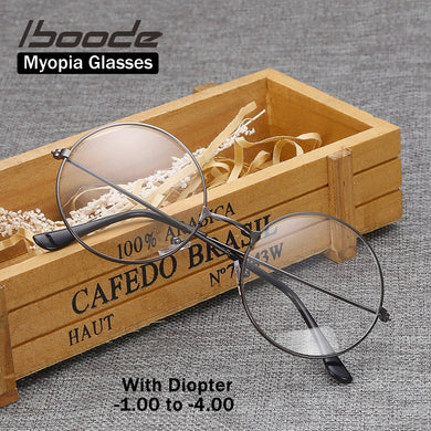 iboode Retro Vintage Metal Round Frame Myopia Glasses With Diopter -1.0 1.5 2.0 2.5 3.0 3.5 4 Nearsighted Glasses Optical Frames