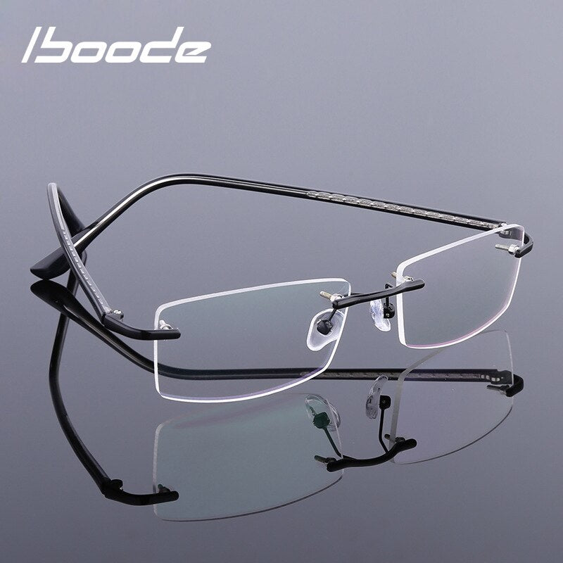 iboode Occhiali senza montatura ultraleggeri Occhiali da vista da donna Vintage Classic Square Frame Titanium Men Montatura per occhiali miopia ottica 