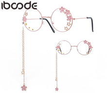 Load image into Gallery viewer, iboode Women Glasses Frames Sakura Star Pendant Metal Round Clear Lens Eyeglasses Girls Decorative