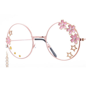 iboode Women Glasses Frames Sakura Star Pendant Metal Round Clear Lens Eyeglasses Girls Decorative