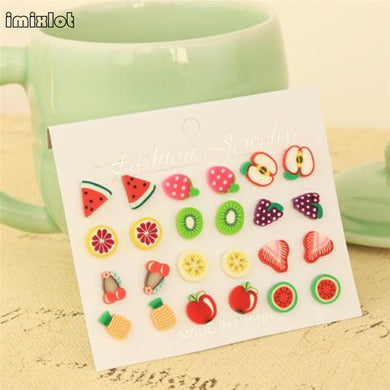 Wholesale lot 12 pairs Mixed Styles Handmade Fimo Polymer Cl Fruits Earrings Baby Girls Children Birthd Gift