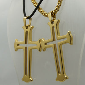 ipg gold plating cross & 4mm width 24'' gold plating stainless steel chain /black plastic chain tungsten pendant necklace