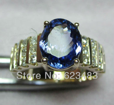 jewelry 6x8MM Natural Blue Topaz solid 14k gold Natural diamond semi mount ring