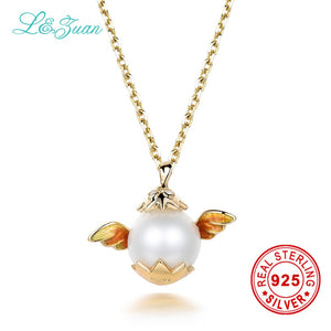 18K Yellow Gold Pendant Real Enamel Natural Pearl Pendant & Necklace For Women