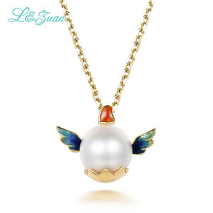 18K gold angel wings sterling-silver-jewelry chockers necklace pearl pendant & necklaces for women fine jewelry 0504