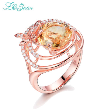 925 Silver Citrine Rings For Women Trendy 3.21ct Yellow Natural Gemstones Wedding Fine Jewelry Party Gift