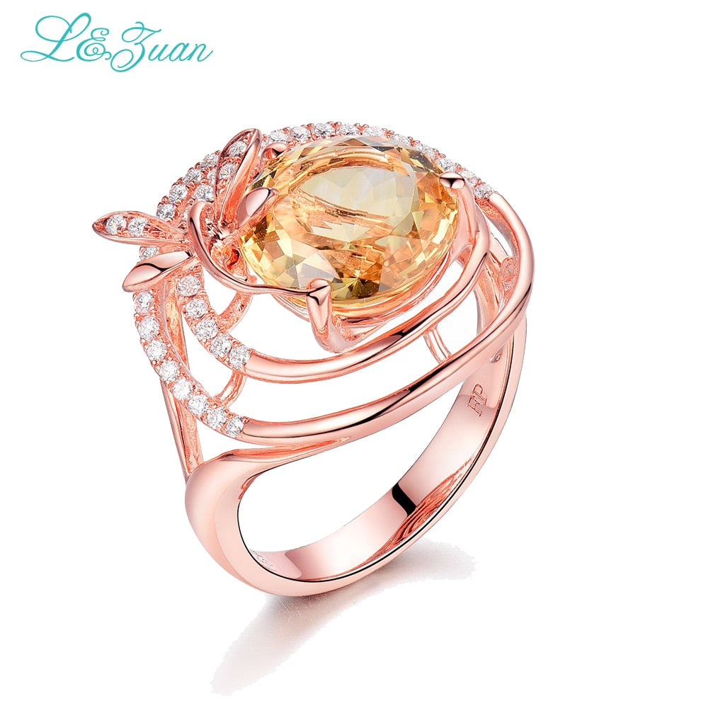 Anelli in argento 925 con citrino per le donne Alla moda 3.21ct Pietre preziose naturali gialle Matrimonio Gioielleria raffinata Regalo per feste 