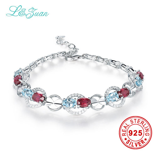925 Sterling Silver Bracelet 3.65ct Natural Garnet Red Stone and Topaz Stone Bracelets For Women Gift Fine Jewelry