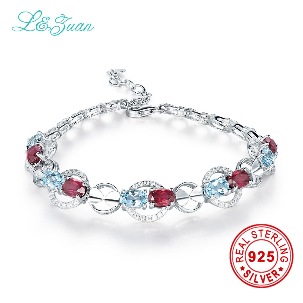 925 Sterling Silver Bracelet 3.65ct Natural Garnet Red Stone and Topaz Stone Bracelets For Women Gift Fine Jewelry
