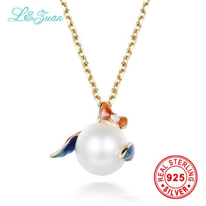 Brand Luxury fine real enamel natural diamond pearl pendant & 18 k gold necklace fine jewelry for women