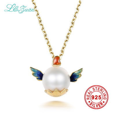 love heart angel pendant real enamel natural pearl 18K Yellow Gold pendant & necklace fine jewelry