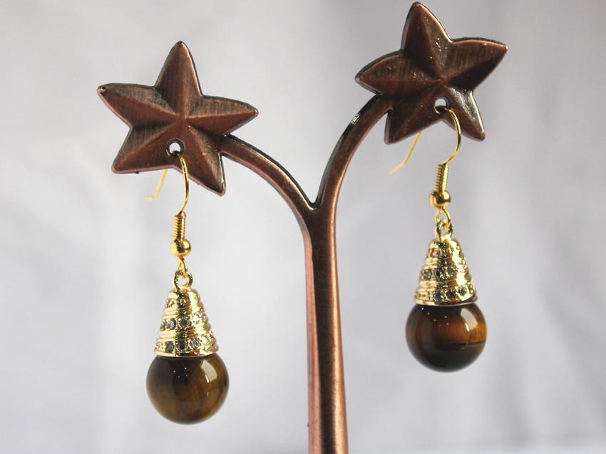 lady's noble high quality + 12mm tiger eye stone hook earring