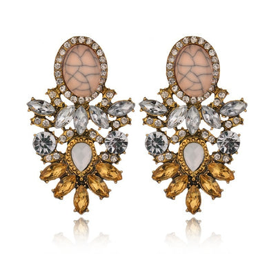 leaves design fashion hyperbole white crystal and yellow crystal crack stone Stud Earring Women