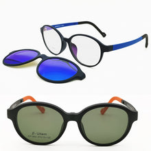 Load image into Gallery viewer, light weight ULTEM oval shape optical glasses frame with removable polarized sunglasses clips for teenagers 1303