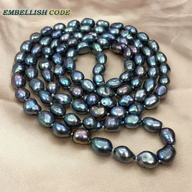 long necklace 120cm 160cm pearls dark blue Colourful Rope knotted twisted 2 rows semi baroque irregular for women