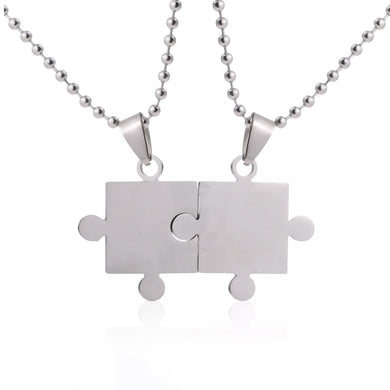 lover Paired Couple Pendants 60cm Necklace Stainless Steel Smooth Puzzle Necklaces for Lover Woman Man Collar Collier Polishing