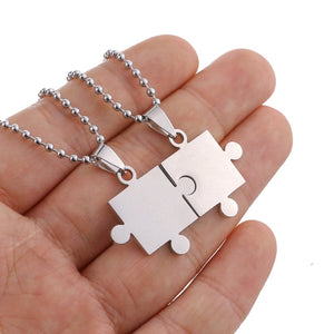 lover Paired Couple Pendants 60cm Necklace Stainless Steel Smooth Puzzle Necklaces for Lover Woman Man Collar Collier Polishing