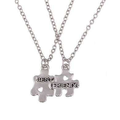 BFF Best Friends Forever Letters Broken Puzzle Necklace Set Clavicle Chain Engraved Choker Pendants Necklace 2 pc/set