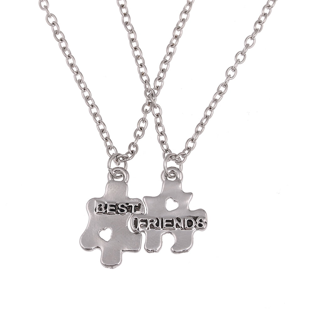 BFF Best Friends Forever Letters Broken Puzzle Necklace Set Clavicle Chain Engraved Choker Pendants Necklace 2 pc/set
