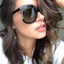 Load image into Gallery viewer, Oversized Square Gradient Sunglasses Women Men Half frame metal Famous Brand Designer Sun glasses Female UV400 Shades