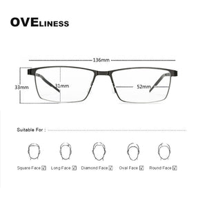 male titanium glasses frame men Optical eyeglasses Transparent Myopia Prescription clear glasses Metal Full Screwless Eyewear