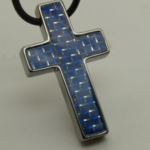men/women jewelry blue carbon fiber cross hi-tech scratch proof tungsten pendant necklace