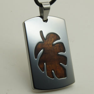 men/women jewelry leaf wood inlayed heavy 39g hi-tech scratch proof tungsten pendant necklace
