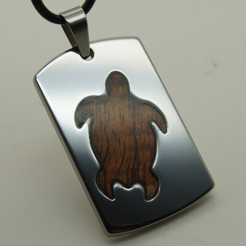 men/women jewelry yellow long life tortoise wood inlayed heavy 41g hi-tech scratch proof tungsten pendant necklace