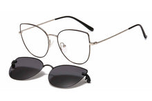 Load image into Gallery viewer, metal clip on sunglasses 33077 cateye shape optical glasses frame with clip on removable polarized sunglasses lenses for women