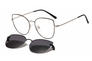 metal clip on sunglasses 33077 cateye shape optical glasses frame with clip on removable polarized sunglasses lenses for women