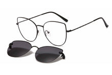 Load image into Gallery viewer, metal clip on sunglasses 33077 cateye shape optical glasses frame with clip on removable polarized sunglasses lenses for women