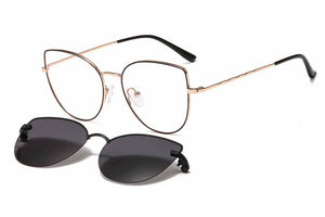 metal clip on sunglasses 33077 cateye shape optical glasses frame with clip on removable polarized sunglasses lenses for women