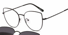 Load image into Gallery viewer, metal clip on sunglasses 33077 cateye shape optical glasses frame with clip on removable polarized sunglasses lenses for women