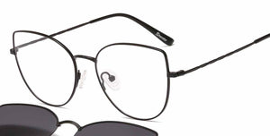 metal clip on sunglasses 33077 cateye shape optical glasses frame with clip on removable polarized sunglasses lenses for women
