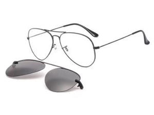 metal clip on sunglasses Large size aviation optical frame with magnetic removable polarized glasses lenses for myopia 33054