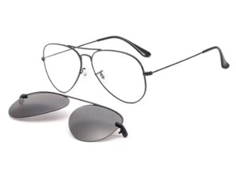 metal clip on sunglasses Large size aviation optical frame with magnetic removable polarized glasses lenses for myopia 33054