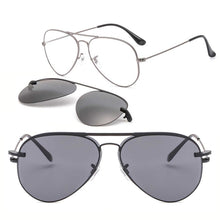 Load image into Gallery viewer, metal clip on sunglasses Large size aviation optical frame with magnetic removable polarized glasses lenses for myopia 33054