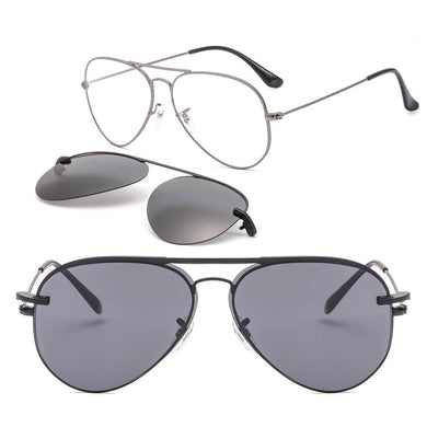 metal clip on sunglasses Large size aviation optical frame with magnetic removable polarized glasses lenses for myopia 33054