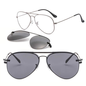 metal clip on sunglasses Large size aviation optical frame with magnetic removable polarized glasses lenses for myopia 33054