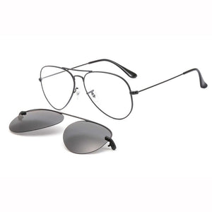 metal clip on sunglasses Large size aviation optical frame with magnetic removable polarized glasses lenses for myopia 33054