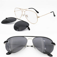 Load image into Gallery viewer, metal clip on sunglasses Large size aviation optical frame with magnetic removable polarized glasses lenses for myopia 33054