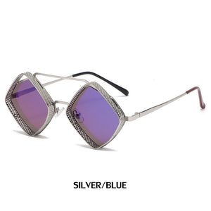 mimiyou SteamPunk Hollow Rhombus Sunglasses Men Retro Alloy Sunglasses Women Glasses Brand UV400 Eyeglasses Shades