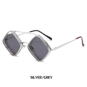 mimiyou SteamPunk Hollow Rhombus Sunglasses Men Retro Alloy Sunglasses Women Glasses Brand UV400 Eyeglasses Shades