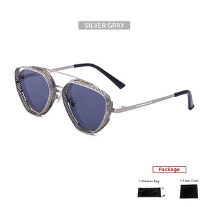 mimiyou SteamPunk Hollow Triangle Sunglasses Men Retro Alloy Sunglasses Women Glasses Brand UV400 Eyeglasses Shades