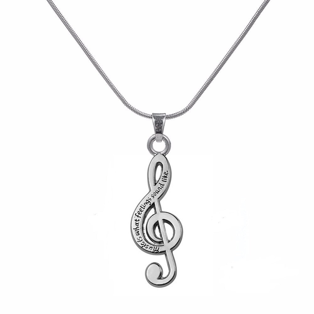 Art Attack Burnished Silver Plated Treble Clef Music Is What Feelings Sound Like music Lover Gift women chain necklace